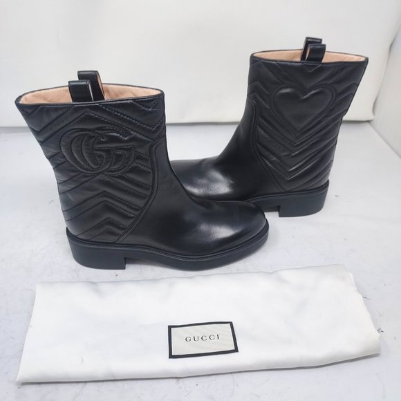 GUCCI Black GG Heart Chevron Nappa Matelasse Ankle Boot - Picture 2 of 13